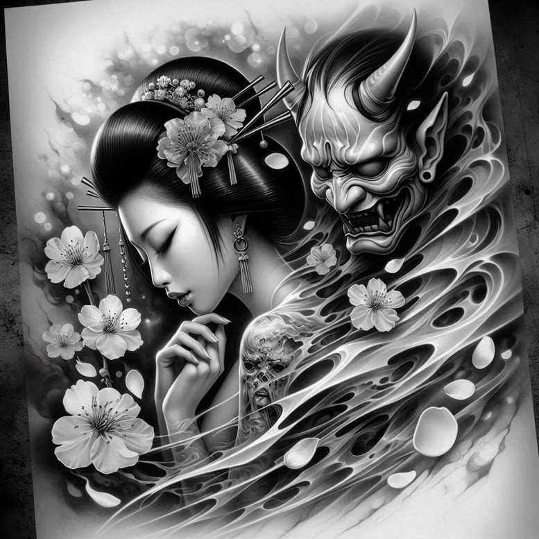 spiritual-geisha – tattoo design ideas free ai generated – neotraditional-solid-fill – for-lower-arm – Gallery: geisha-inkby-ai