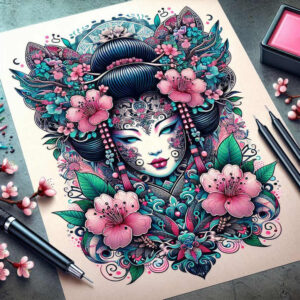 subtle-figure – tattoo design ideas free ai generated – neotraditional-layered-fill – for-lower-arm – Gallery: geisha-inkby-ai
