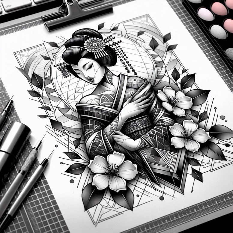 subtle-figure – tattoo design ideas free ai generated – realism-contrast-ink – for-triceps – Gallery: geisha-inkby-ai