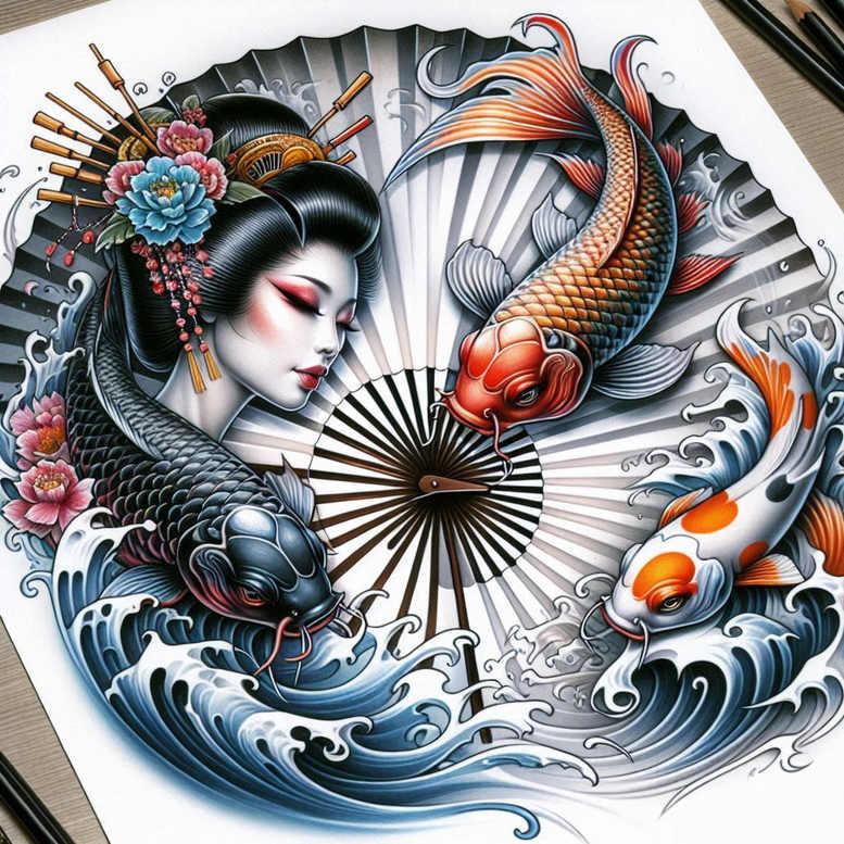 geisha tattoo design ideas realistic contrast artistic detail determination and power