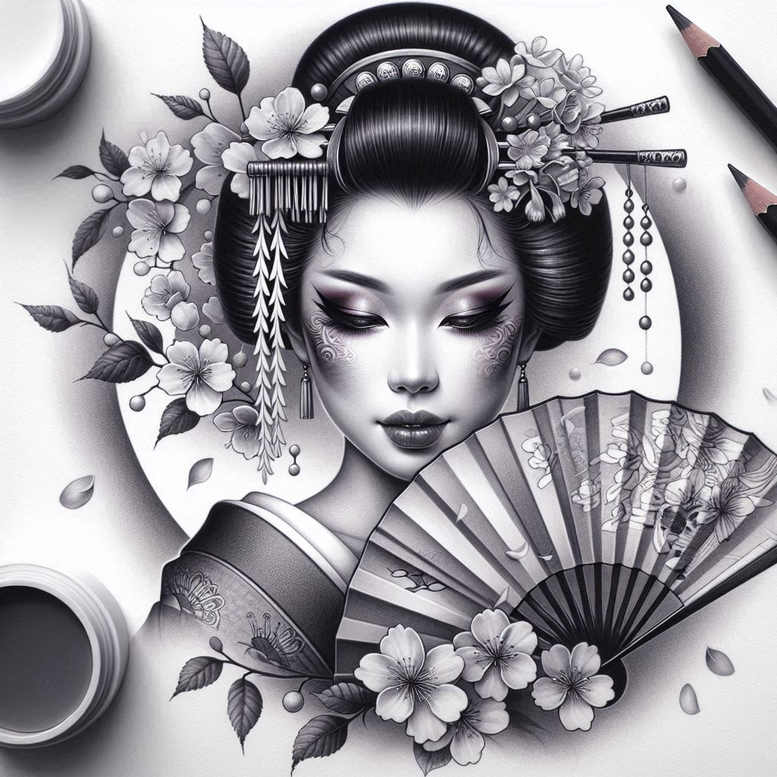 geisha tattoo design ideas realistic texture cultural for heel