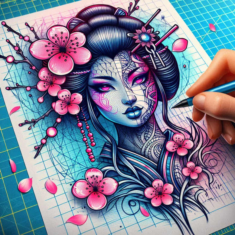 geisha tattoo design ideas Realism reflective light cultural heritage for upper back