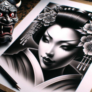 geisha tattoo design ideas balanced color delicate for calf