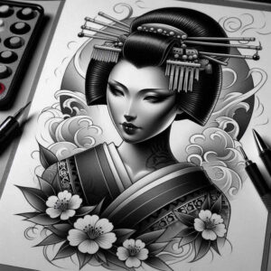 geisha tattoo design ideas decorative flourishes delicate shading for foot