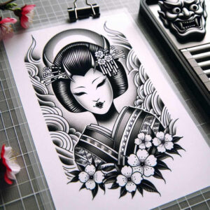 geisha tattoo design ideas spectral hues delicate shading for forearm