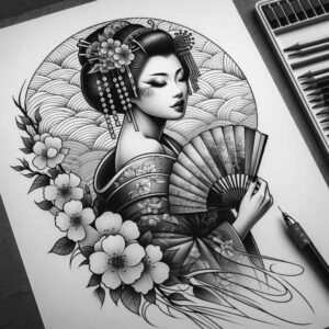 geisha tattoo design ideas Neotraditional vivid color delicate shows perseverance