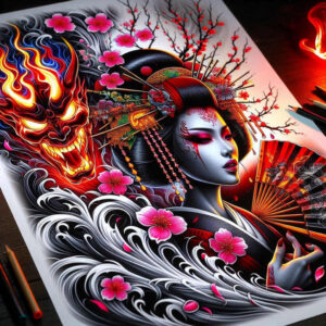 geisha tattoo design ideas Realism natural tones delicate symbolising resilience