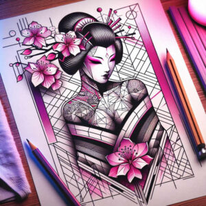 geisha tattoo design ideas Realism soft highlights detailed faces meaning courage