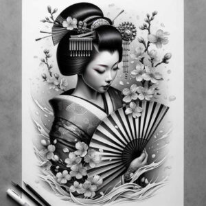 geisha tattoo design ideas dreamlike detailed hair for ankle