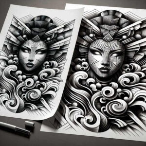 geisha tattoo design ideas Realism seamless blend detailed hair for collarbone
