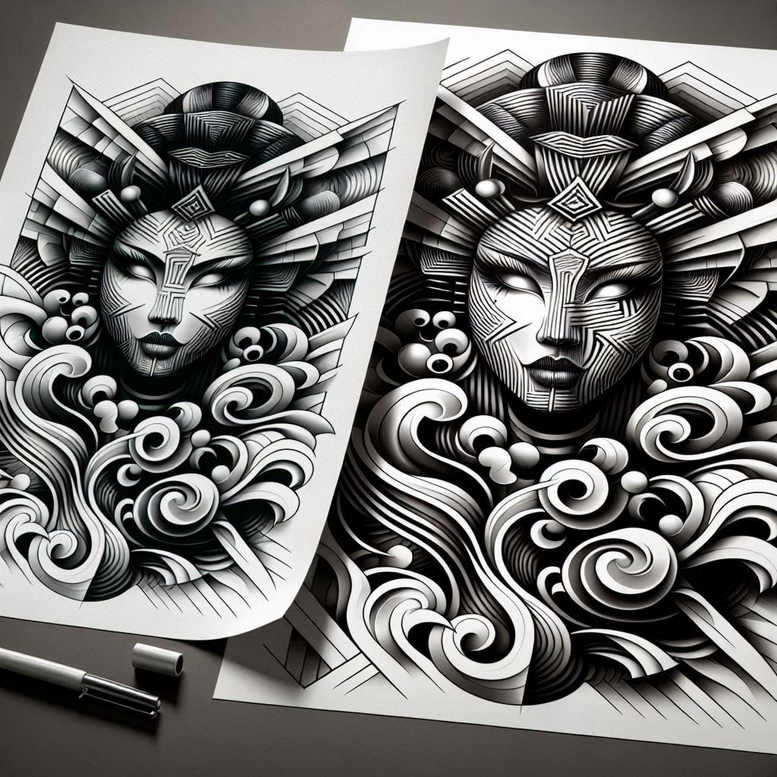 geisha tattoo design ideas Realism seamless blend detailed hair for collarbone