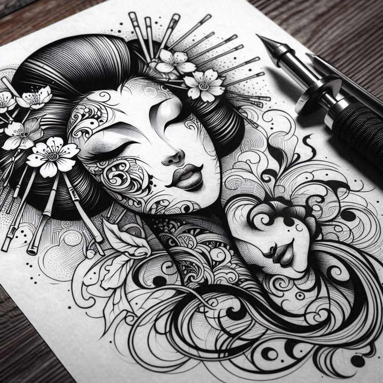 geisha tattoo design ideas geometric detailed kimono shows determination