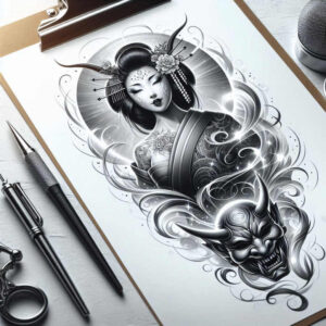 geisha tattoo design ideas abstract elegant for back shoulder