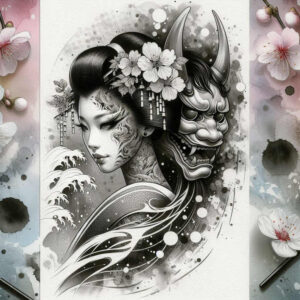 geisha tattoo design ideas enhanced color elegant for lower leg