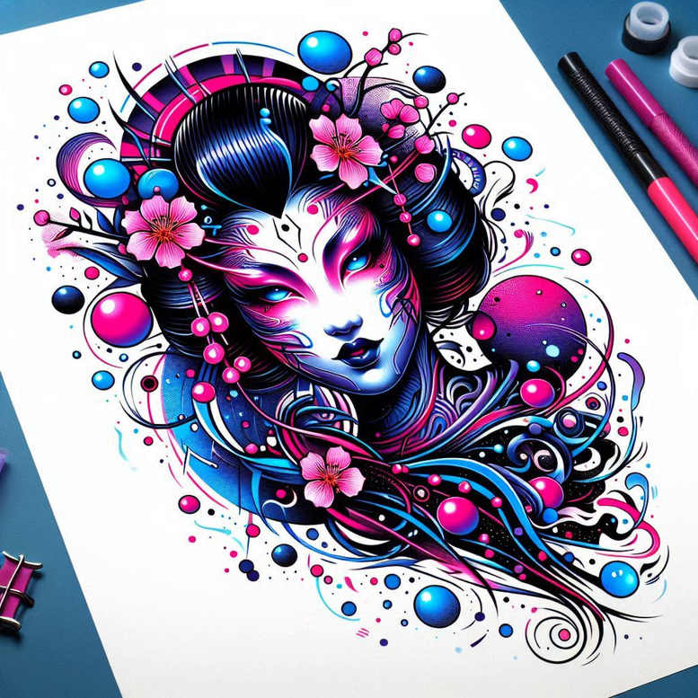 geisha tattoo design ideas Surrealism hallucinatory elegant shows courage