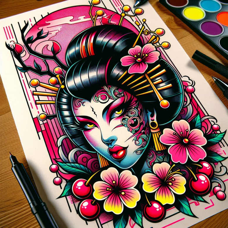 geisha tattoo design ideas sharp contrast elegant stands for strength