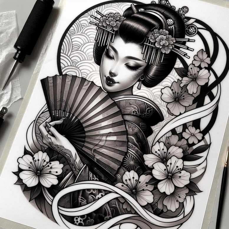 geisha tattoo design ideas Realism realistic structure facial expression symbol of resilience