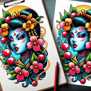 geisha tattoo design ideas ethereal floral patterns for calf