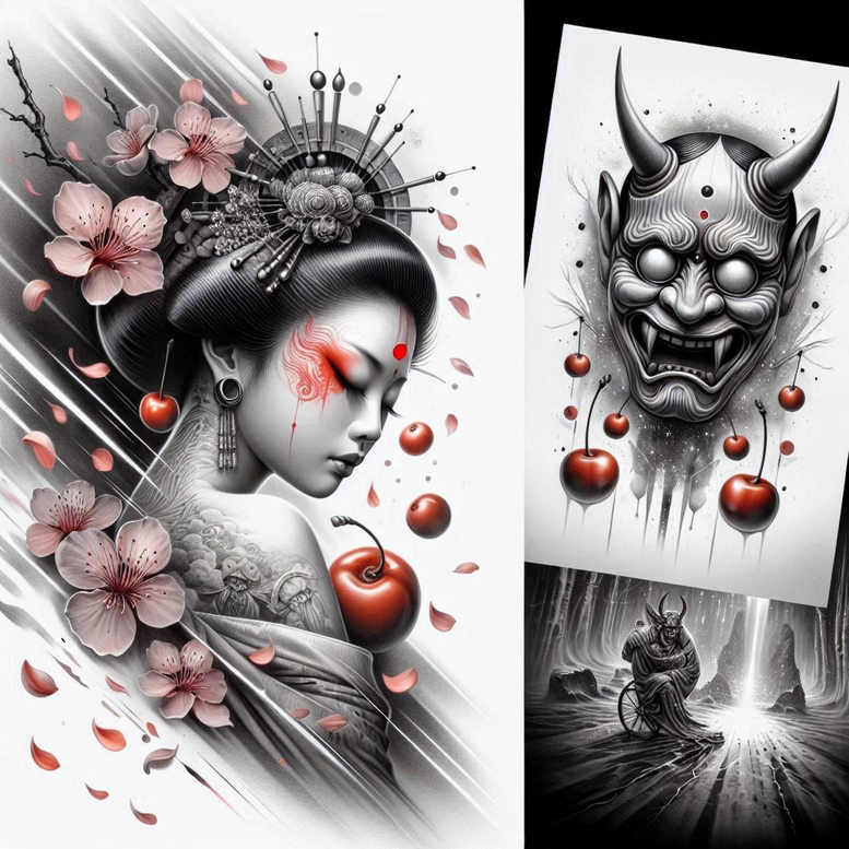 geisha tattoo design ideas watercolor-style floral patterns for shin
