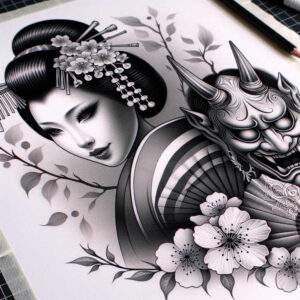geisha tattoo design ideas Realism micro detail graceful symbolising resilience
