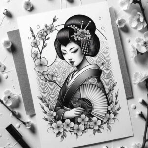 geisha tattoo design ideas solid blacks hair ornaments for palm