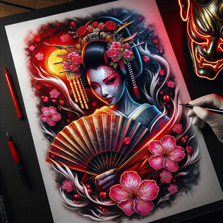 geisha tattoo design ideas color saturation hair ornaments for wrist side