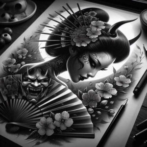 geisha tattoo design ideas fluid motion natural beauty for neck
