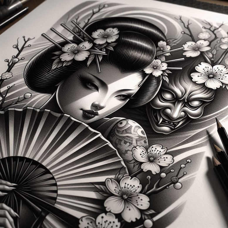 geisha tattoo design ideas refined lines ornamental symbol of strength