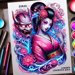 geisha tattoo design ideas realistic shadowing serene for collarbone