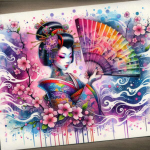 geisha tattoo design ideas Surrealism abstract forms serene represents perseverance