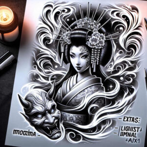 geisha tattoo design ideas Surrealism bizarre serene shows courage