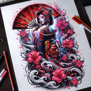 geisha tattoo design ideas Surrealism morphic soft lines meaning resilience