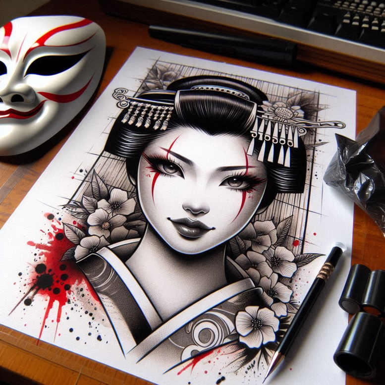 geisha tattoo design ideas Realism realistic dimension soft lines stands for strength