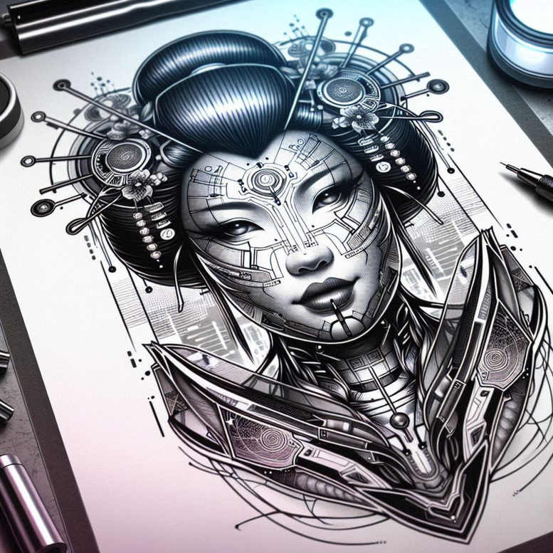 geisha tattoo design ideas ethereal subtle colors for calf