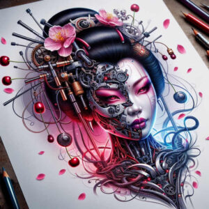 geisha tattoo design ideas layered inks subtle colors for knee