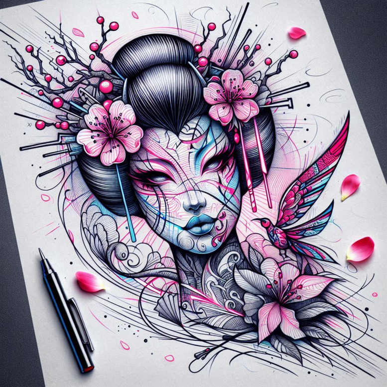 geisha tattoo design ideas Realism precise anatomy subtle shading for shoulder