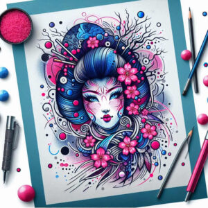 geisha tattoo design ideas high-contrast traditional for outer arm