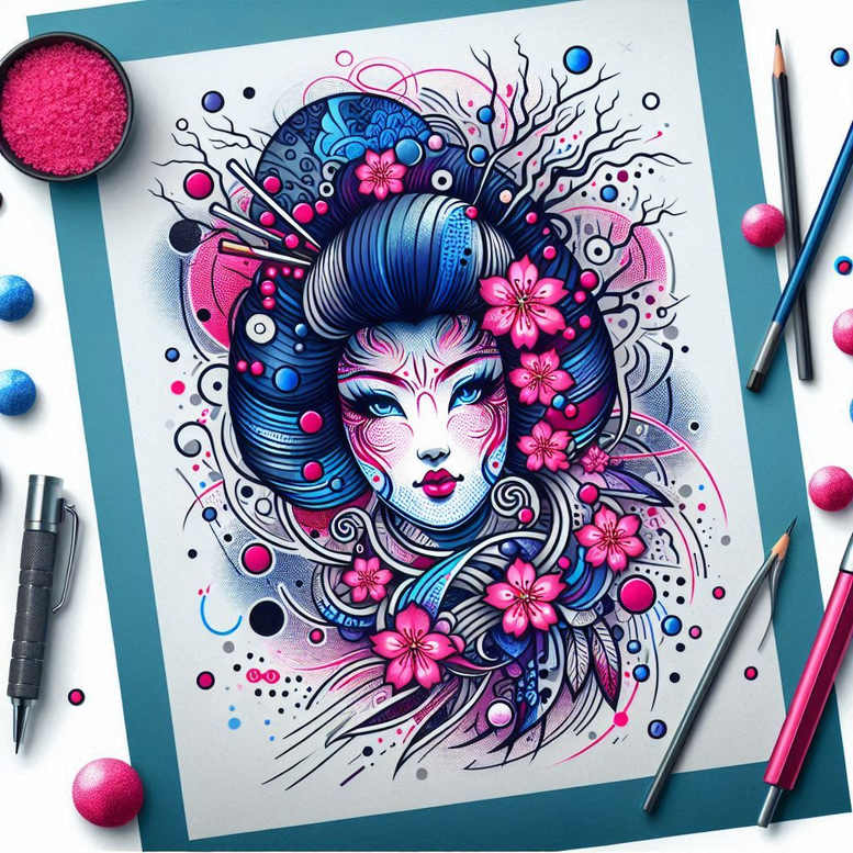 geisha tattoo design ideas high-contrast traditional for outer arm