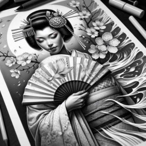 geisha tattoo design ideas real-life shading traditional for upper thigh