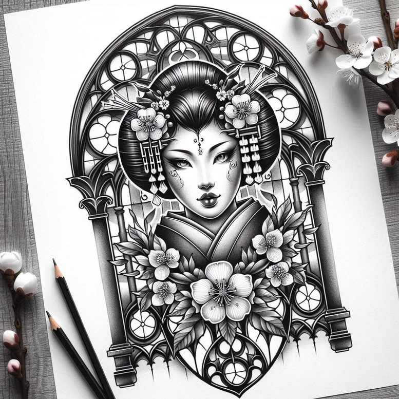 geisha tattoo design ideas smooth traditional hairstyle for hip