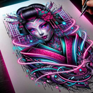 traditional-japanese-tattoo – tattoo design ideas free ai generated – neotraditional-bold-texture – for-sternum – Gallery: geisha-inkby-ai