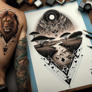 angular-tattoo – tattoo design ideas free ai generated – simple-form – for-lower-chest – Gallery: geometric-inkby-ai