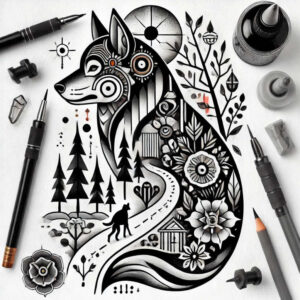 geometric-composition – tattoo design ideas free ai generated – single-color – for-upper-thigh – Gallery: geometric-inkby-ai