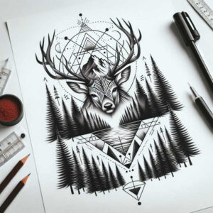 geometric-detail-tattoo – tattoo design ideas free ai generated – single-line – for-lower-thigh – Gallery: geometric-inkby-ai