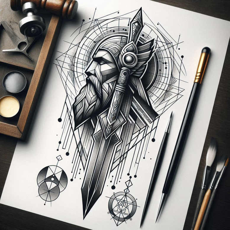 layered-geometric-tattoo – tattoo design ideas free ai generated – pinprick – for-sternum – Gallery: geometric-inkby-ai