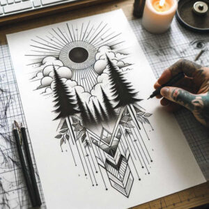 spatial-tattoo – tattoo design ideas free ai generated – soft-touch – for-side-torso – Gallery: geometric-inkby-ai