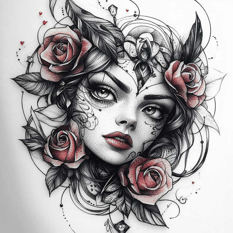 geometric tattoo design ideas bold color blocks radial symmetry for behind ear
