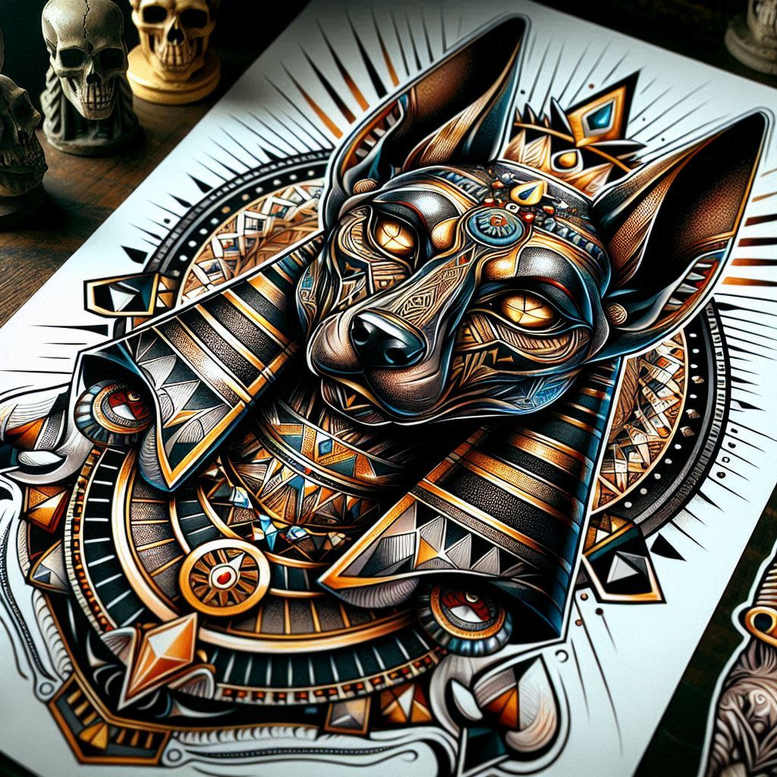 Wolf head, ornate armor, crown, gem, and mandala; full color tattoo design with bold black lines, suitable for a cover-up.