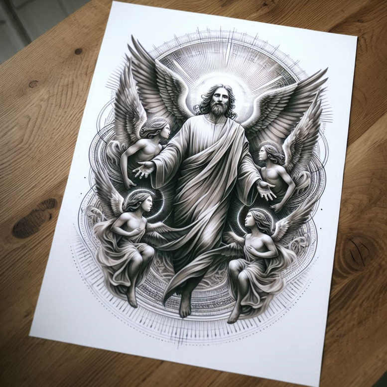 gods-mercy – tattoo design ideas free ai generated – precise-gradient – for-upper-back – Gallery: god-inkby-ai
