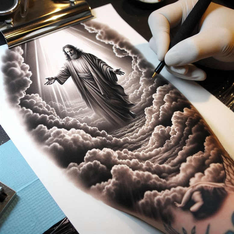 god tattoo design ideas Surrealism chromatic flux celestial for stomach